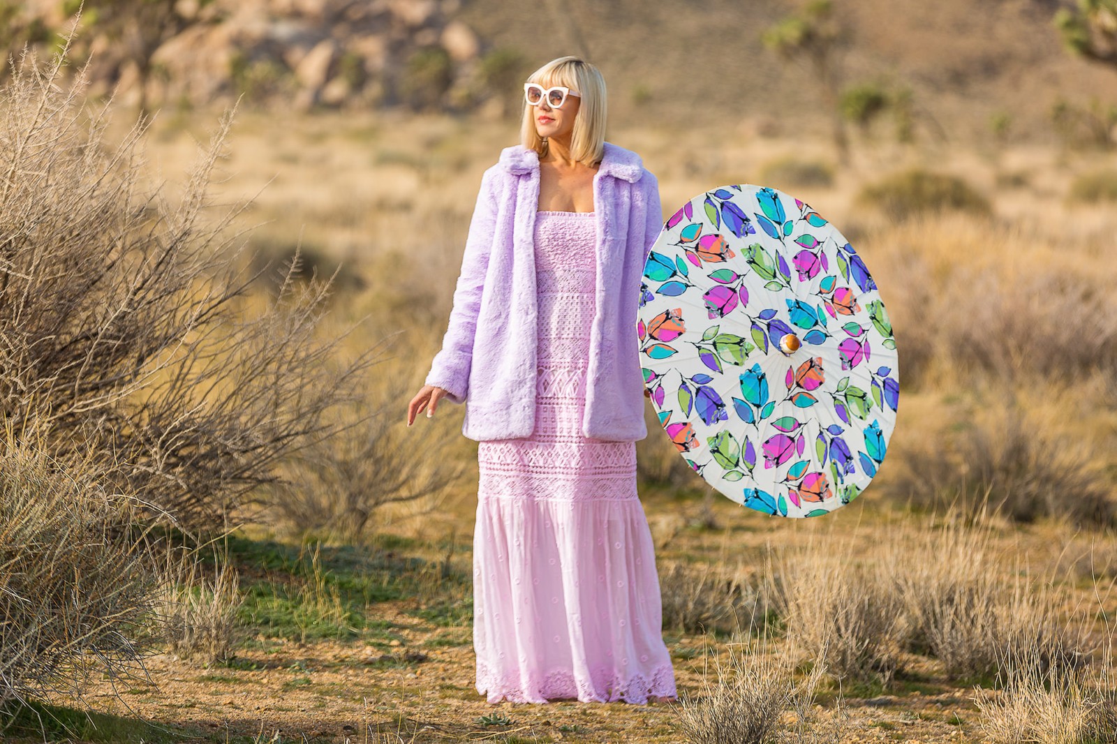 CatherineGraceO in Joshua Tree National Park with Lily Lark Parasol