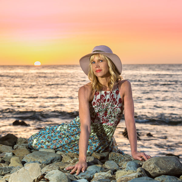 Palos Verdes sunset in Anthropologie dress and Michael Stars hat